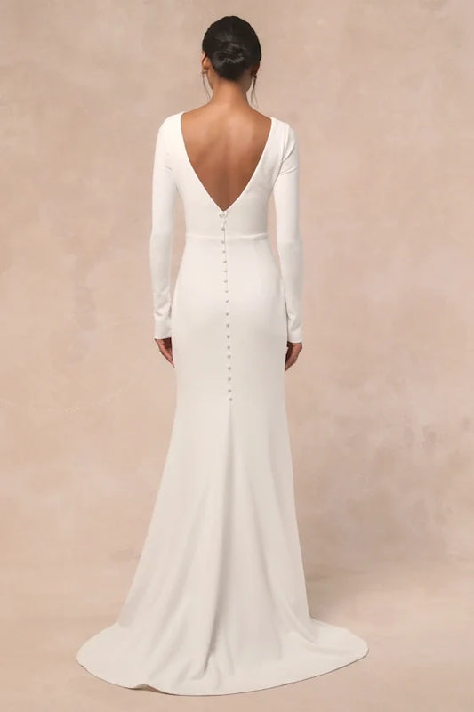 Mermaid V-Neck Long Sleeve Wedding Gown - Yihuiw by Yihuiw