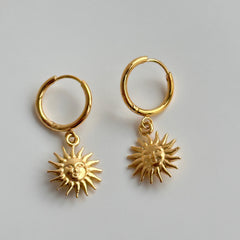 Gold Earrings Temperament Light Luxury Sun Element Trend Pendant Earrings Titanium Steel Plated