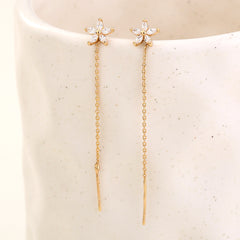 New Style Copper Pentagram Micro-zircon Fashion Earrings Long Tassel Earline High-class Temperament Stud Jewelry Woman