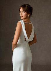 Elegant Satin Wedding Dress with Ruched Bodice Mermaid Silhouette Dramatic Cowl Back