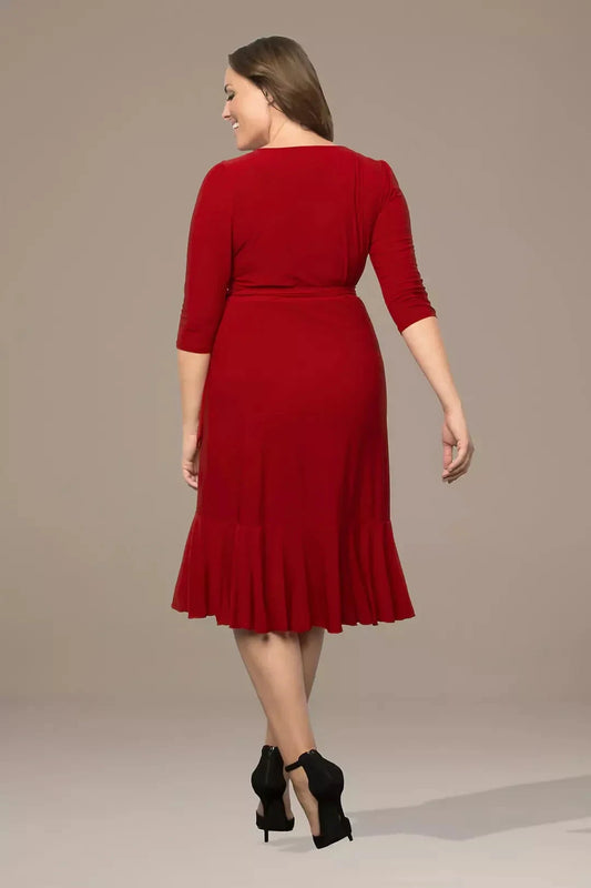Stylish A Line V Neck Three Quarter Sleeve Ruched Back Midi Length Plus Size Mother of the Bride Dress by YiHuiw