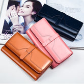 Pure Leather Tri Fold Women's Wallet Long Buckle Genuine Leather