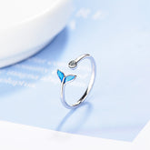 Trendy Silver Color Blue Mermaid Tail Cuff Ring with Cubic Zirco Sea Whale Fish Tail Bague Rings Romantic Gifts