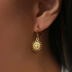 Gold Earrings Temperament Light Luxury Sun Element Trend Pendant Earrings Titanium Steel Plated