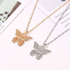 Dramatic Butterfly Statement Necklace | Gold-Plated Pendant with Crystal Accents