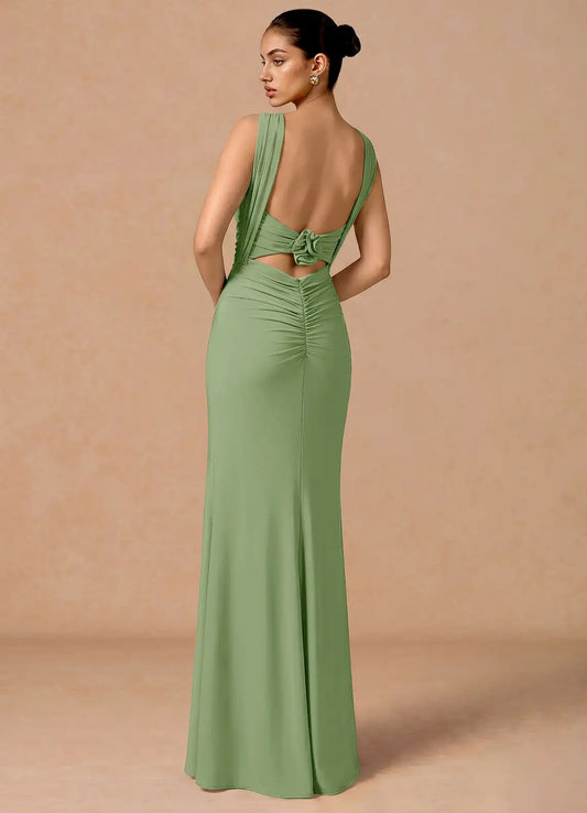 Mermaid Halter Open Back Ruched Floor-Length Wedding Dress - Yihuiw by Yihuiw