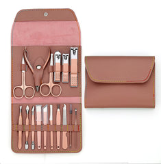 Portable PU Leather Rose Gold Manicure Tool Se