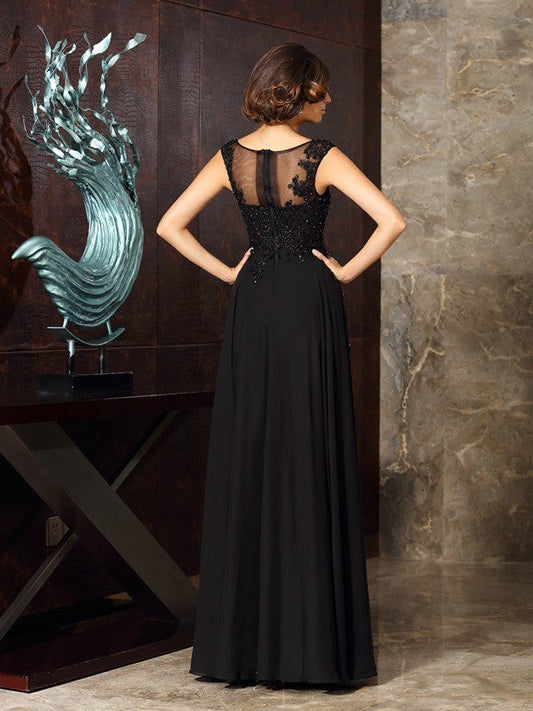 A-Line/Princess Scoop Applique Sleeveless Long Chiffon Mother of the Bride Dresses by YiHuiw