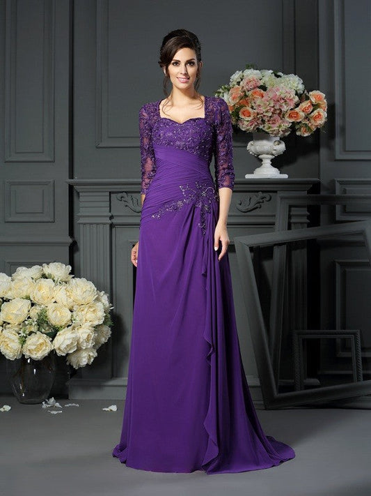 A-Line/Princess Sweetheart Applique 1/2 Sleeves Long Chiffon Mother of the Bride Dresses by YiHuiw