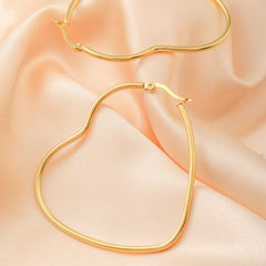 Metallic Twisted Stainless Steel Golden Heart Big Ear Clip Women