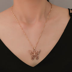 Dramatic Butterfly Statement Necklace | Gold-Plated Pendant with Crystal Accents