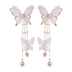 Butterfly Tassel Lace Pearl Rhinestone Pearl Earrings
