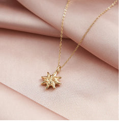 S925 Sterling Silver Hammered Star Pendant Necklace Gold Plated Chain