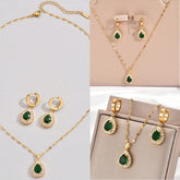 Retro Hong Kong Style Jade White Suit Necklace Earrings All-match Jewelry