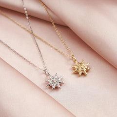 S925 Sterling Silver Hammered Star Pendant Necklace Gold Plated Chain