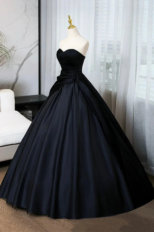 A-Line Floor Length Prom Dress Black Strapless Formal Evening Dress simple gentle atmospheric and unique desi Bring summer by YiHuiw