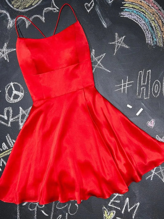 A Line Short Red Prom Dresses, Short Red Formal Homecoming Dresses simple gentle atmospheric and unique desi Bring summer colors to enhance whiteness by YiHuiw