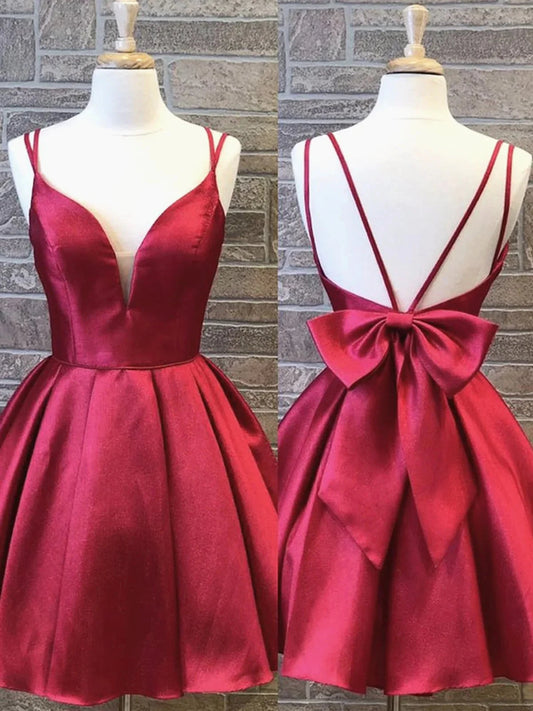 A Line V Neck Short Burgundy Prom Dresses, Short Burgundy Formal Homecoming Graduation Dresses simple gentle atmospheric and unique desi Bring summer colors to enhance whiteness by YiHuiw