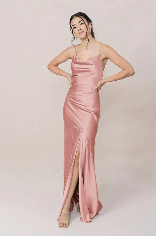 Mermaid Spaghetti Strap Satin High Slit Wedding Dress - Yihuiw by Yihuiw