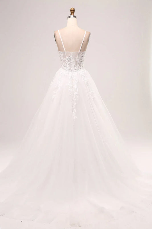 A-Line Sweetheart Tulle High Slit Wedding Dress - Yihuiw by Yihuiw