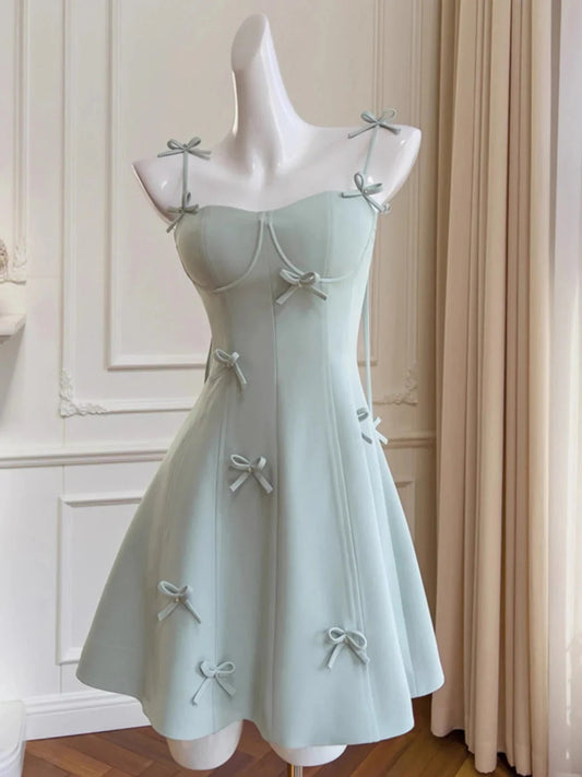 Aesthetic A line Spaghetti Straps Mint Green Formal Mini Homecoming Dress Middle School Short 17th Birthday Outfits Graduation Dress Hoco Dresses by YiHuiw