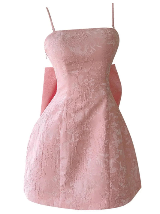 Aesthetic A line Spaghetti Straps Pink Floral Printed Pattern Formal Mini Homecoming Dress Short Cocktail Outfits Graduation Dress Hoco Dress by YiHuiw