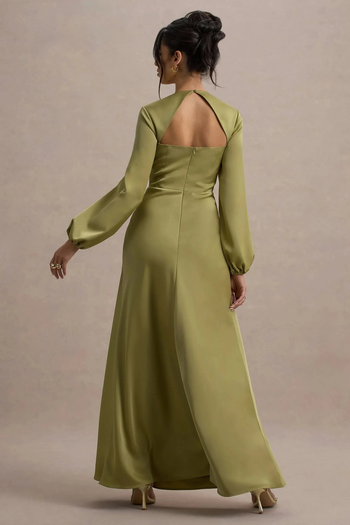 Airy Column Crew Neck Puff Sleeve Keyhole Back Floor Length For Women Evening Dress by YiHuiw
