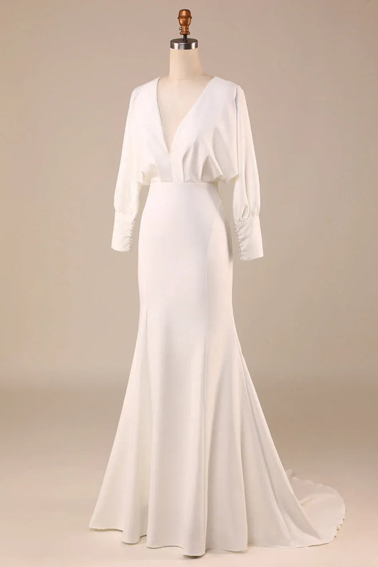 Mermaid Crepe Train Wedding Dress - Yihuiw by Yihuiw
