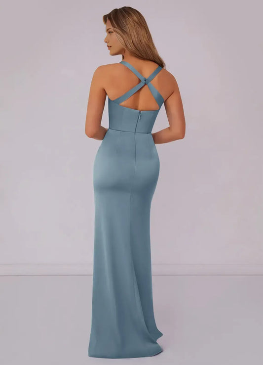 Mermaid Cowl Neck Satin Asymmetric Wedding Dress - Yihuiw by Yihuiw