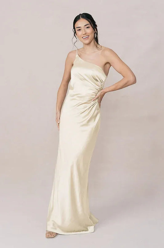 Mermaid One-Shoulder Satin High Slit Wedding Dress - Yihuiw by Yihuiw