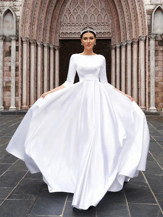 Ball Gown Satin Tea-Length Wedding Gown - Yihuiw by Yihuiw