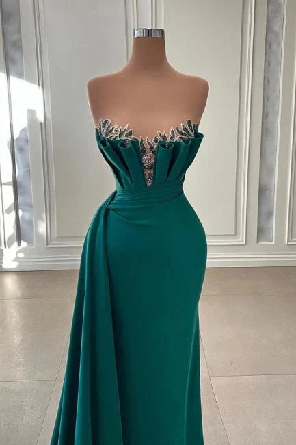 Beautiful Dark Green Long Prom Dress Strapless Mermaid Evening simple gentle atmospheric and unique desi Bring summer colors to enhance whiteness by YiHuiw
