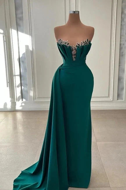 Beautiful Dark Green Long Prom Dress Strapless Mermaid Evening simple gentle atmospheric and unique desi Bring summer colors to enhance whiteness by YiHuiw