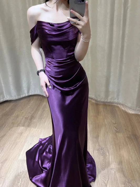 Beautiful Elegant Satin Long Slim Floor Length Ball Gown Evening Dress Prom Dress simple gentle atmospheric and unique desi Bring summer colors to enhance whiteness by YiHuiw