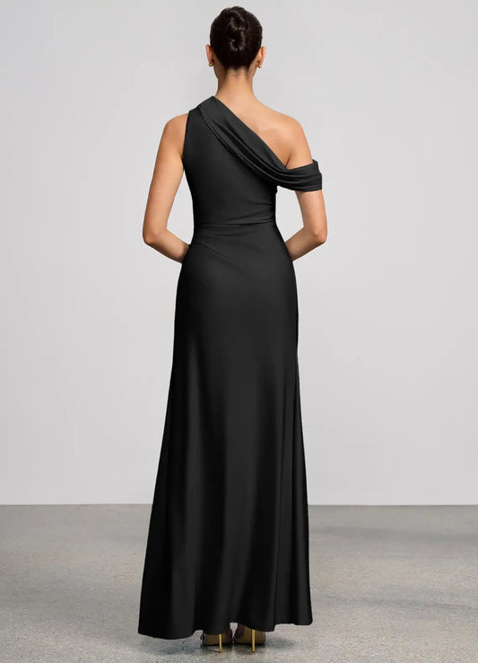 Black Mermaid Off-Shoulder Satin High Slit Floor-Length Wedding Dress - Yihuiw by Yihuiw