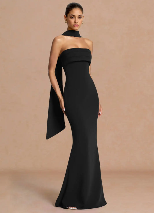 Black Mermaid Strapless Floor-Length Wedding Dress - Yihuiw by Yihuiw