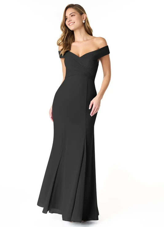 Black Off-Shoulder Mermaid Maxi Dress Empire Off-The-Shoulder Pleated Chiffon Convertible Dress Bridesmaid Dresses by YiHuiw