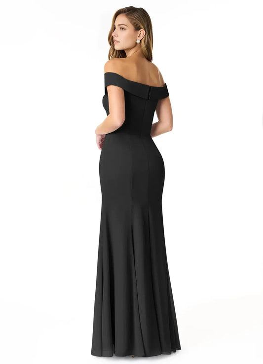 Black Off-Shoulder Mermaid Maxi Dress Empire Off-The-Shoulder Pleated Chiffon Convertible Dress Bridesmaid Dresses by YiHuiw
