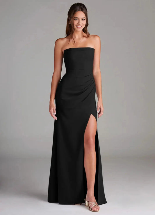 Black Spaghetti Strap Maxi Dress with Side Slit and Open Back Black Sheath Strapless Stretch Crepe Convertible Dress Bridesmaid Dresses by YiHuiw