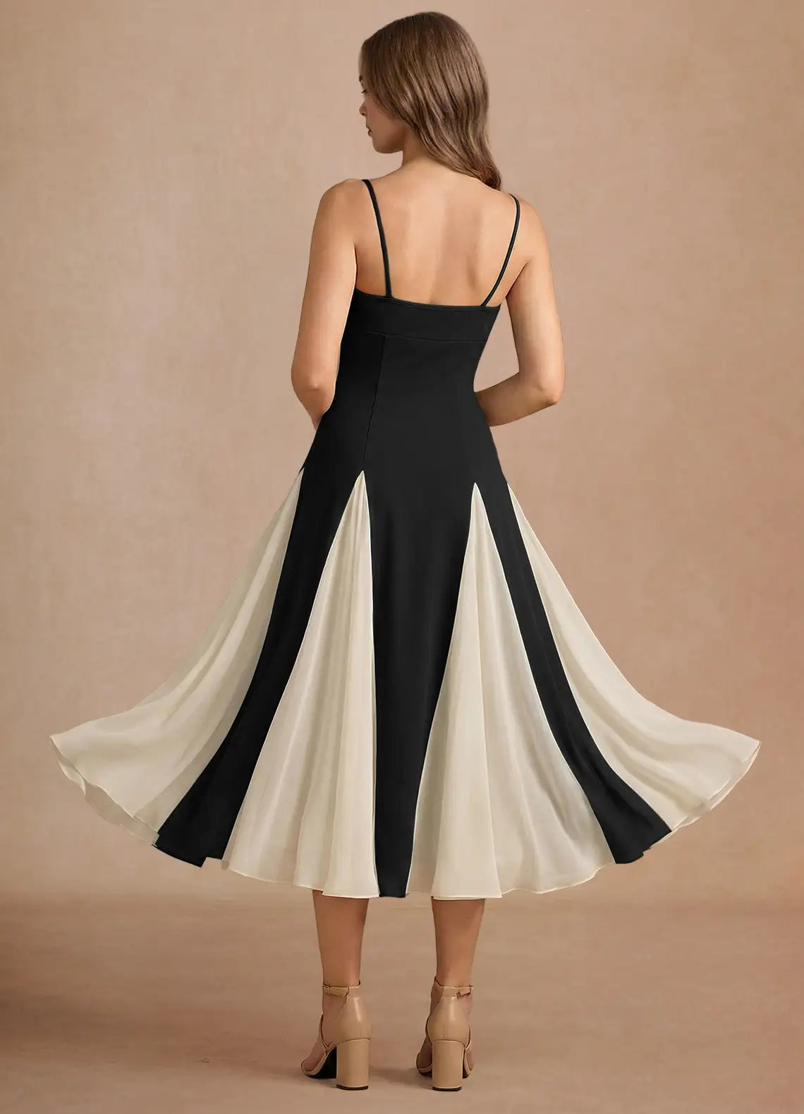 Black Spaghetti Strap Midi Wedding Dress - Yihuiw by Yihuiw