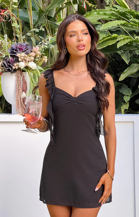 Sweetheart Neck Ruffle Strap A-Line Mini Homecoming Dress with Bow Detail