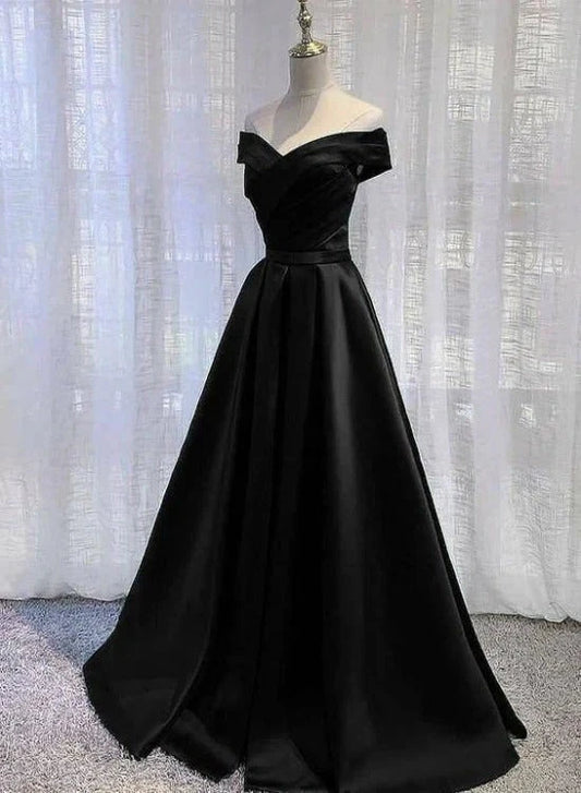 Black Satin Off Shoulder Long Simple Evening Dress Formal Dresses Stunning Party Gown simple gentle atmospheric and unique desi Bring summer colors to enhance whiteness by YiHuiw
