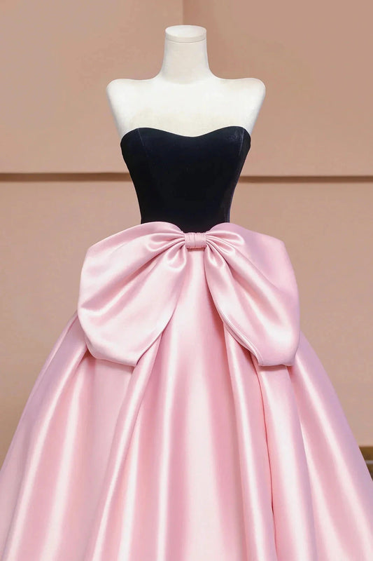 Black Velvet Satin Long with Bow Beautiful A-Line Strapless Formal Party DressBridesmaid Dresses Burgundy Velvet Long Prom Dress Off the Shoulder Evening Party Dress by YiHuiw