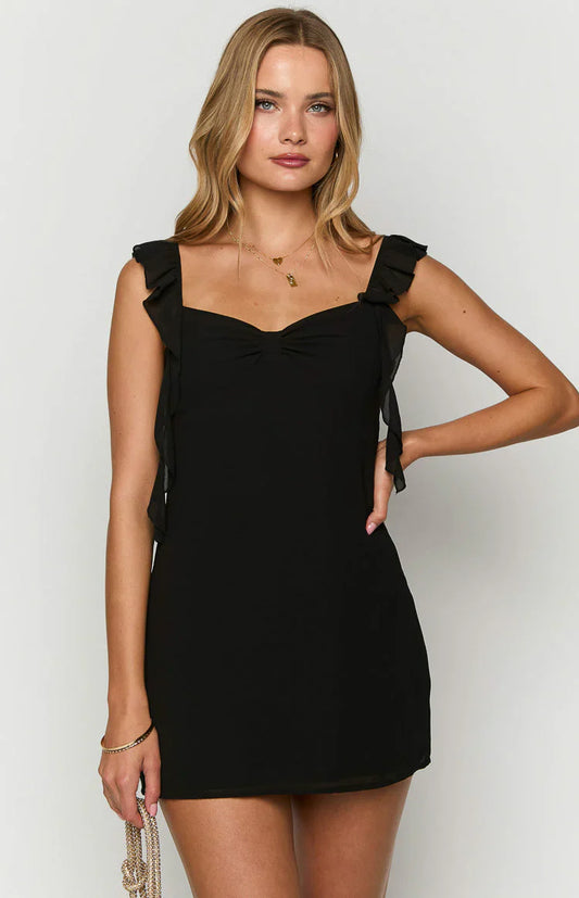 Sweetheart Neck Ruffle Strap A-Line Mini Homecoming Dress with Bow Detail