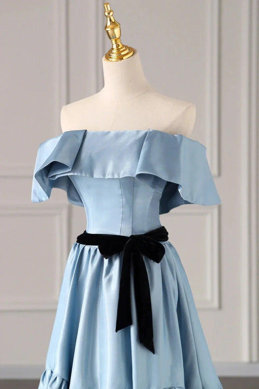 Blue Satin Long Formal Dress Simple A-Line Strapless Prom Dress simple gentle atmospheric and unique desi Bring summer colors to enhance white by YiHuiw