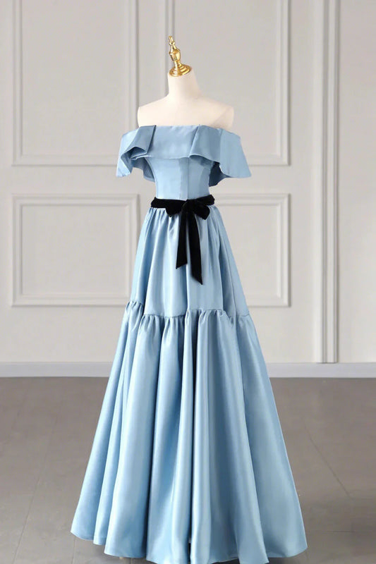Blue Satin Long Formal Dress Simple A-Line Strapless Prom Dress simple gentle atmospheric and unique desi Bring summer colors to enhance white by YiHuiw