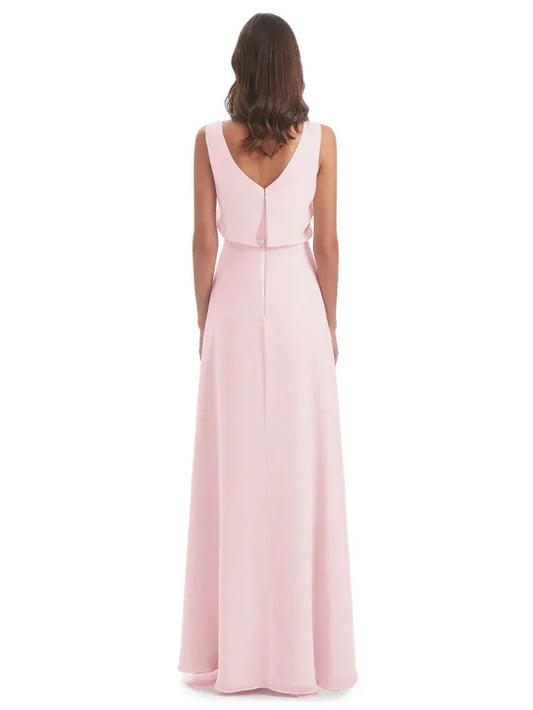A-Line Cowl Neck Chiffon Sleeveless Floor-Length Wedding Dress - Yihuiw by Yihuiw