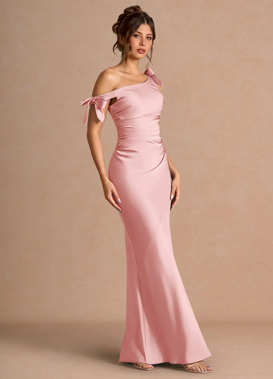 Mermaid Off-Shoulder Satin Asymmetric Floor-Length Wedding Dress - Yihuiw by Yihuiw