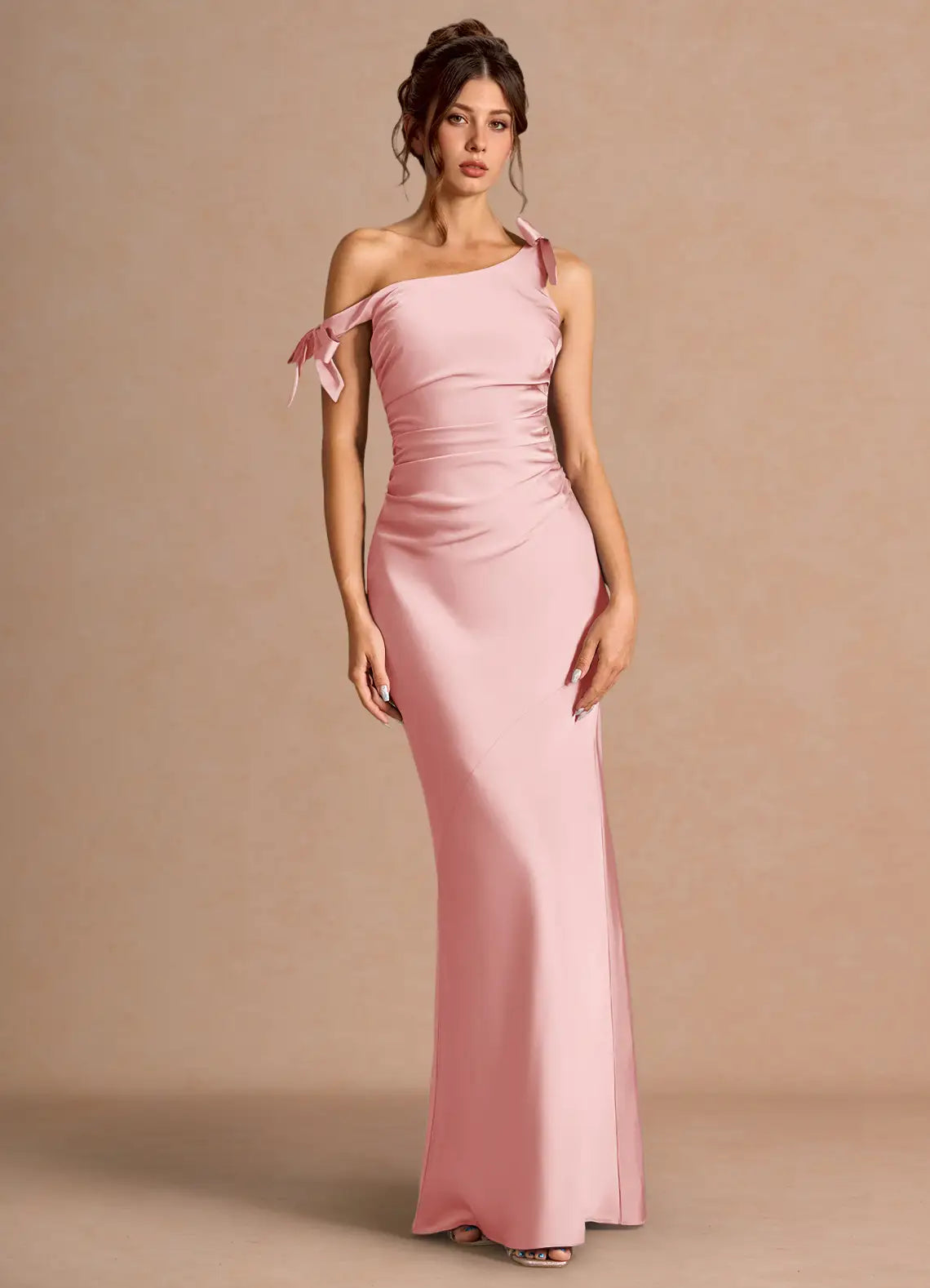 Mermaid Off-Shoulder Satin Asymmetric Floor-Length Wedding Dress - Yihuiw by Yihuiw