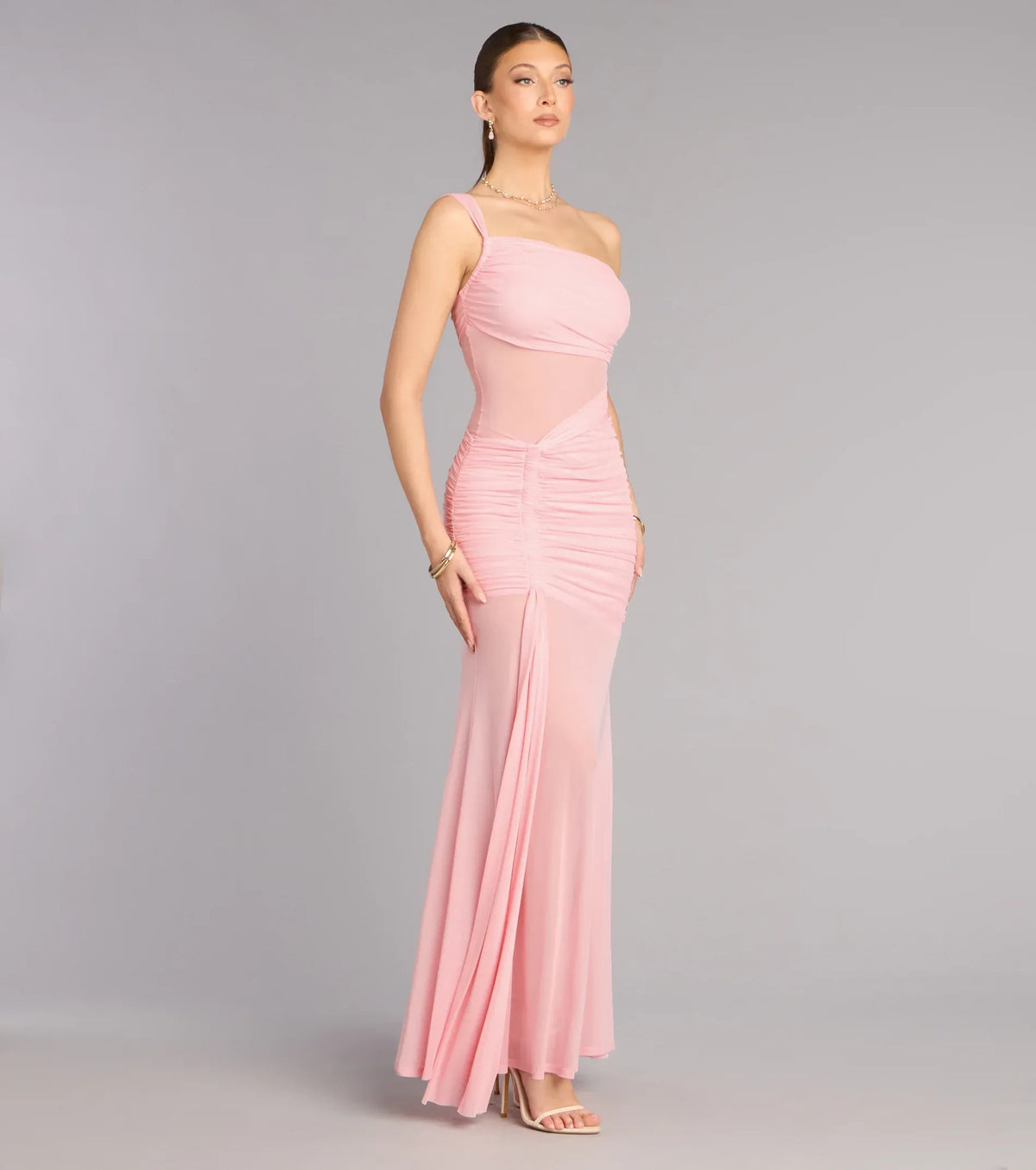 Mermaid One-Shoulder Mesh Ruched Floor-Length Wedding Dress - Yihuiw by Yihuiw